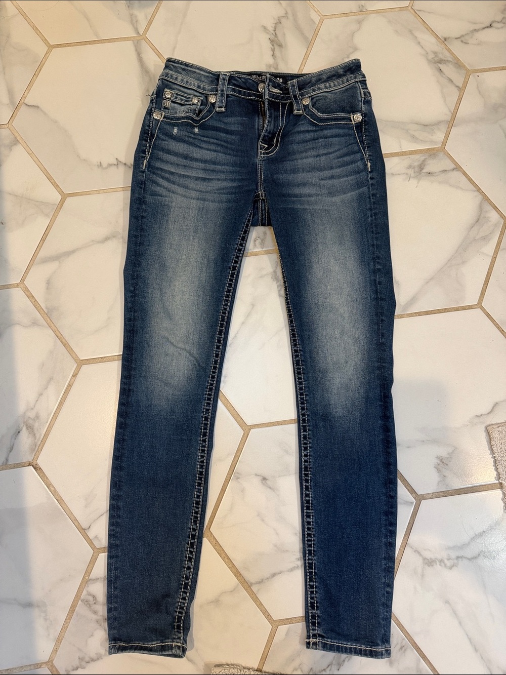 Miss Me Blue Skinny Jeans with Whiskered Fade